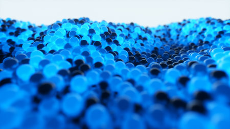 Abstract cloud of randomly glowing blue spheres. Conceptual technology business composition. 3d...