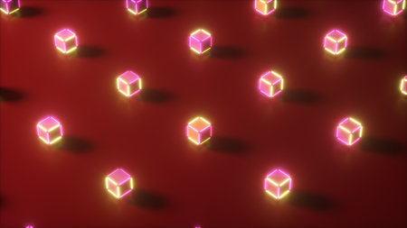 Abstract neon 3d illustration of geometric shapes. Computer generated. Modern colorful laser...