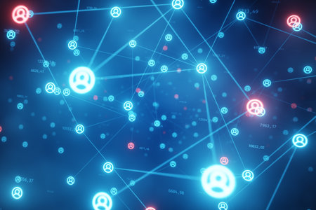 The blacklist concept of connecting people to the Internet, converting nodes. Flight of the camera in a technological abstract space. Social networks. 3d illustrationの写真素材