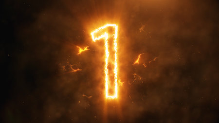 Realistic fire countdown with smoke and cloud. The fire counts from ten to zero. Abstract epic...