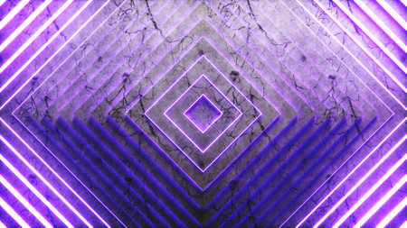 Abstract squares pattern with offset effect. Animation of glowing squares in purple. Abstract background for business presentation. 3d illustrationの写真素材