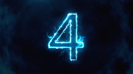 Electric and Futuristic 3D Illustration counter counting down from ten to zero. Big Numbers with fog...