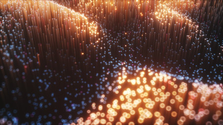 Abstract city of 3d optical fiber. Camera movement on abstract realistic glowing 3D illustration