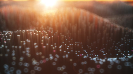 Abstract city of 3d optical fiber. Camera movement on abstract realistic glowing 3D illustration