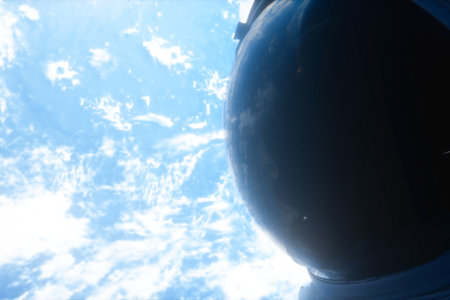A lone astronaut looks at the planet earth 3d illustration