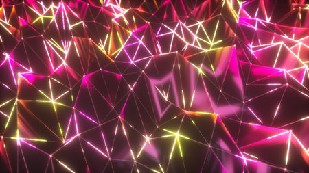 Abstract low polygonal black surface glowing at the edges. 3d illustration technology motion...