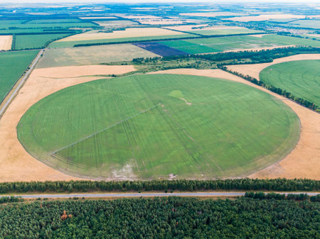Farm fields with a bird's-eye view. Nature backgroundの写真素材