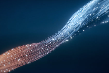 Glowing fiber optic cable. Information flows by wire. The concept of technology and information...