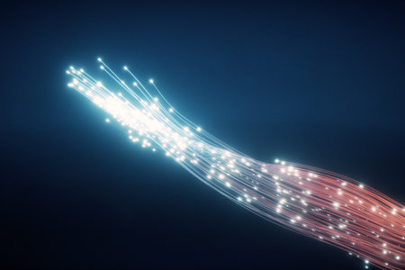Glowing fiber optic cable. Information flows by wire. The concept of technology and information...