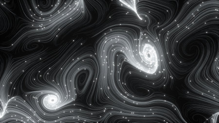 Abstract background of topographic map concept. Contour map. 3d illustration. Valleys and mountains. Geography concept. Wavy backdrop. Space surface. magic neon light curved swirl lineの写真素材