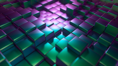 Abstract background of metal glossy cubes. Modern fashion lighting. 3d illustrationの写真素材