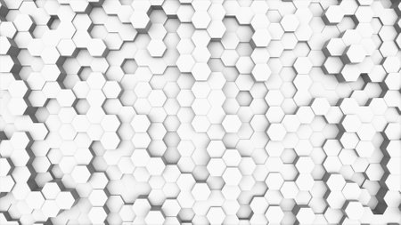 Random waving motion abstract background from hexagon geometric surface loop: light bright clean...