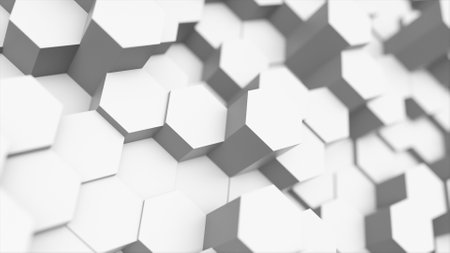 Random waving motion abstract background from hexagon geometric surface loop: light bright clean...