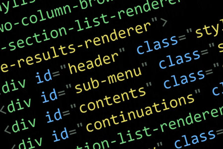 HTML code on the computer screen on a black background