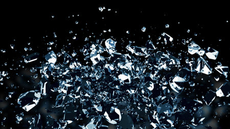 The destruction of the glass sphere in slow motion on black background 3d illustrationの写真素材