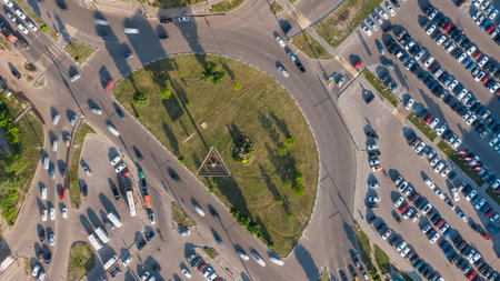 Aerial 4k top view of traffic in a circle