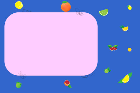 Multicolored citrus frame on a blue background. vector illustration.のイラスト素材