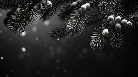 Christmas tree silks, dusted with snow. On a gray background.の素材