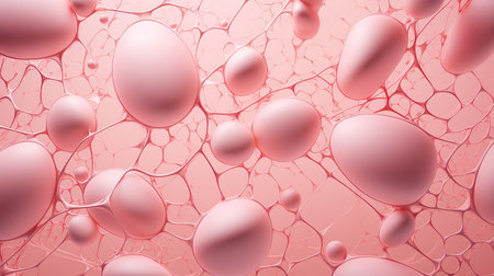 Egg-shaped cells are pink, on a delicate background. Regeneration. New life.の素材