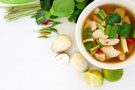 Tom Yum Kai (Spicy chicken soup), delicious local Thai food.の写真素材