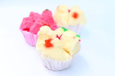 Close up of cotton wool cakes, thai traditional dessert original from chinese colonization in the past use in many ceremony.の写真素材