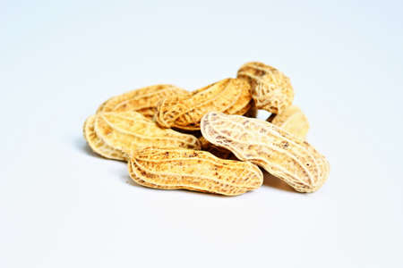 Isolated of steamed peanuts close up of white background.の写真素材