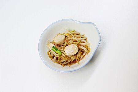 Organic fresh bean sprouts fried with meat balls, menu for health lover.の写真素材