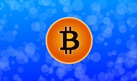 Bitcoin, digital currency on blue abstract background.の写真素材