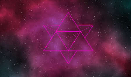 Abstract merkaba in galaxy illustration design background with gas clouds and stars field in deep universe.の写真素材