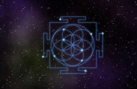 Seed of life geometry in the universe illustration astronomy design background.の写真素材