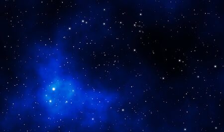 Spacescape illustration astronomy graphic design galaxy background with blue nebula and glowing stars in deep universe.の写真素材