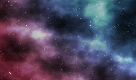 Spacescape illustration astronomy graphic design background with nebula and glowing stars in deep universe.の写真素材