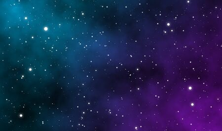 Space scape illustration astronomy graphic galaxy design background with gas clouds and glowing stars in deep universe.の写真素材