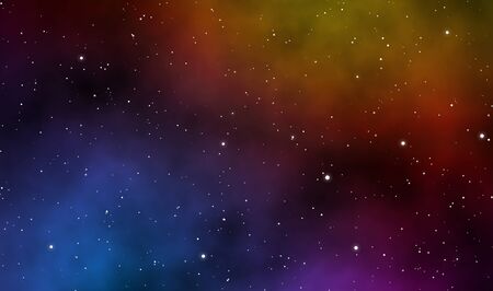 Space scape illustration astronomy graphic galaxy design background with gas clouds and glowing stars in deep universe.の写真素材