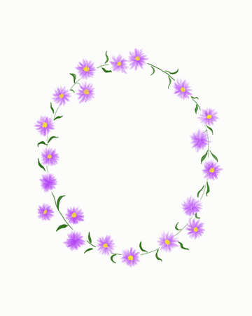 Digital hand drawn of purple flowers wreath design on white background.の写真素材