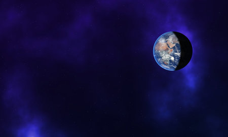 Earth and space in the galaxy illustration design with nebula and stars field.