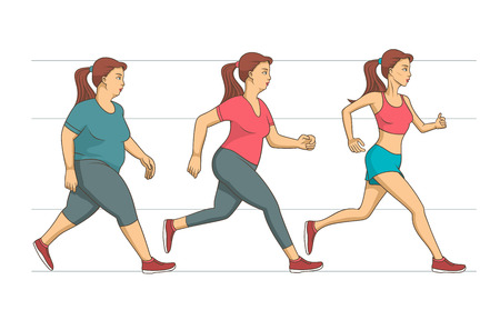 Young woman making her run workout to lose an overweight of her body. のイラスト素材