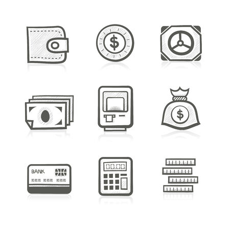 Finance and banking. 9 hand drawn iconsのイラスト素材