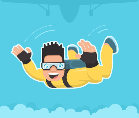 Skydiver with yellow jumpsuit in freefallのイラスト素材