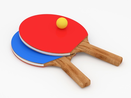 Table Tennis Rackets on white background (Hight Resolution 3d Image)の写真素材