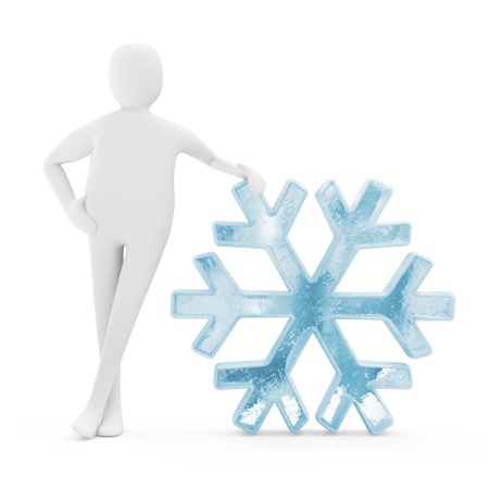 3d Man with Icy Snowflake Icon isolated on white backgroundの写真素材