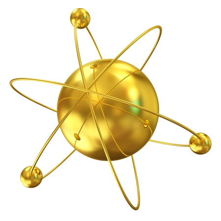3d Illustration of Golden Atom isolated on white backgroundの写真素材