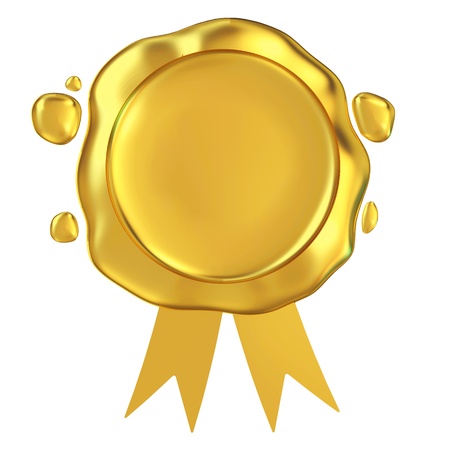 Golden Wax with ribbon isolated on white backgroundの写真素材