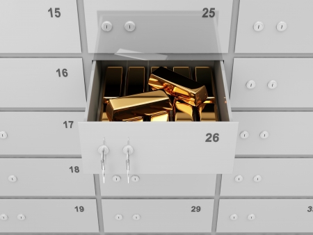 Opened Deposit Bank Safe with Golden Bars Insideの写真素材