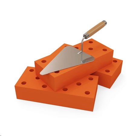 Construction Trowel with Bricks on white backgroundの写真素材