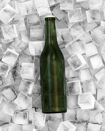 Bottle of Beer in Ice Cubesの写真素材