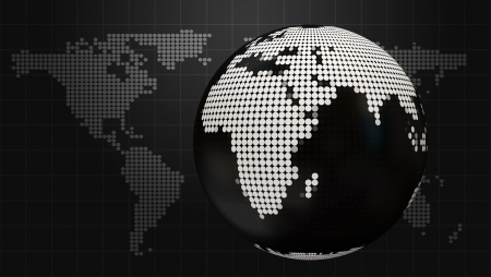 Style Dark Business background with doted globe and world mapの写真素材