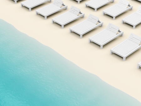 Deck Chairs on Beach near the Seaの写真素材