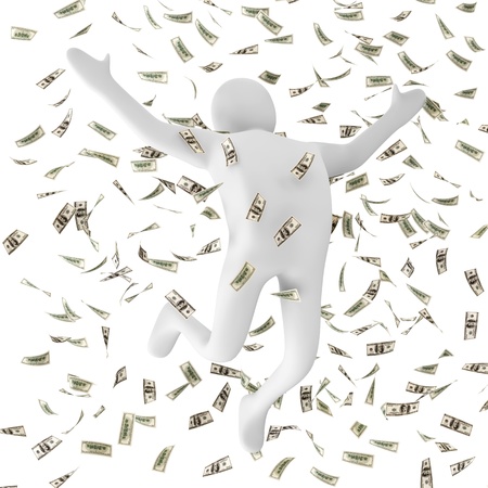 3d Man Bathing in a Heap of Moneyの写真素材