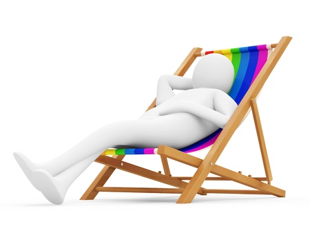 3d Man Lying on a Beach Chair isolated on white backgroundの写真素材